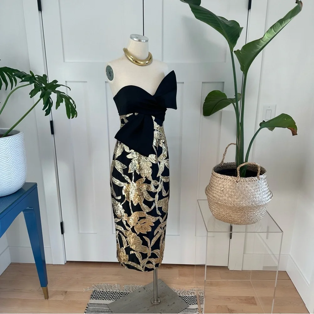 Marchesa Notte Lotus Black and Gold Sequin Dress - Picture 7 of 11
